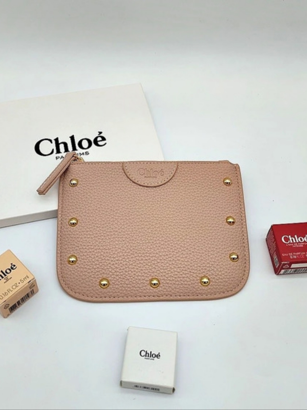 CHLOÉ Parfums GWP Blush Pink Studded Zip Pouch Gift Set + 3 Minis NIB